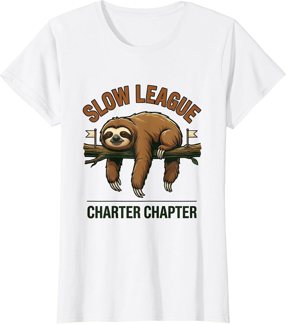 Slow League, Charter Chapter Funny Sloth Lover Lazy Humor T-Shirt - White