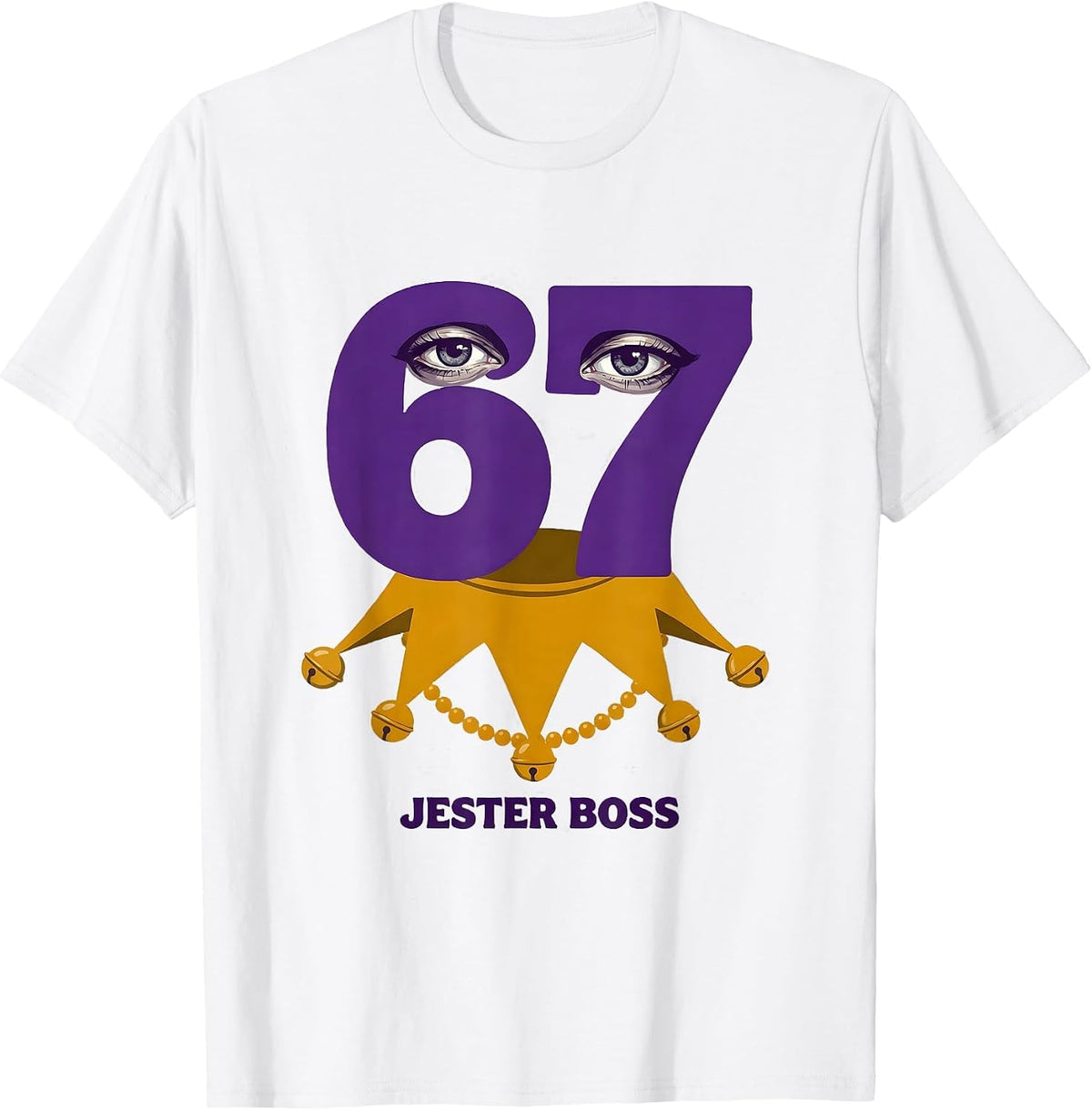 Men's Jester Boss 67 Funny Mardi Gras Six Seven Meme Kids Humor T-Shirt - White