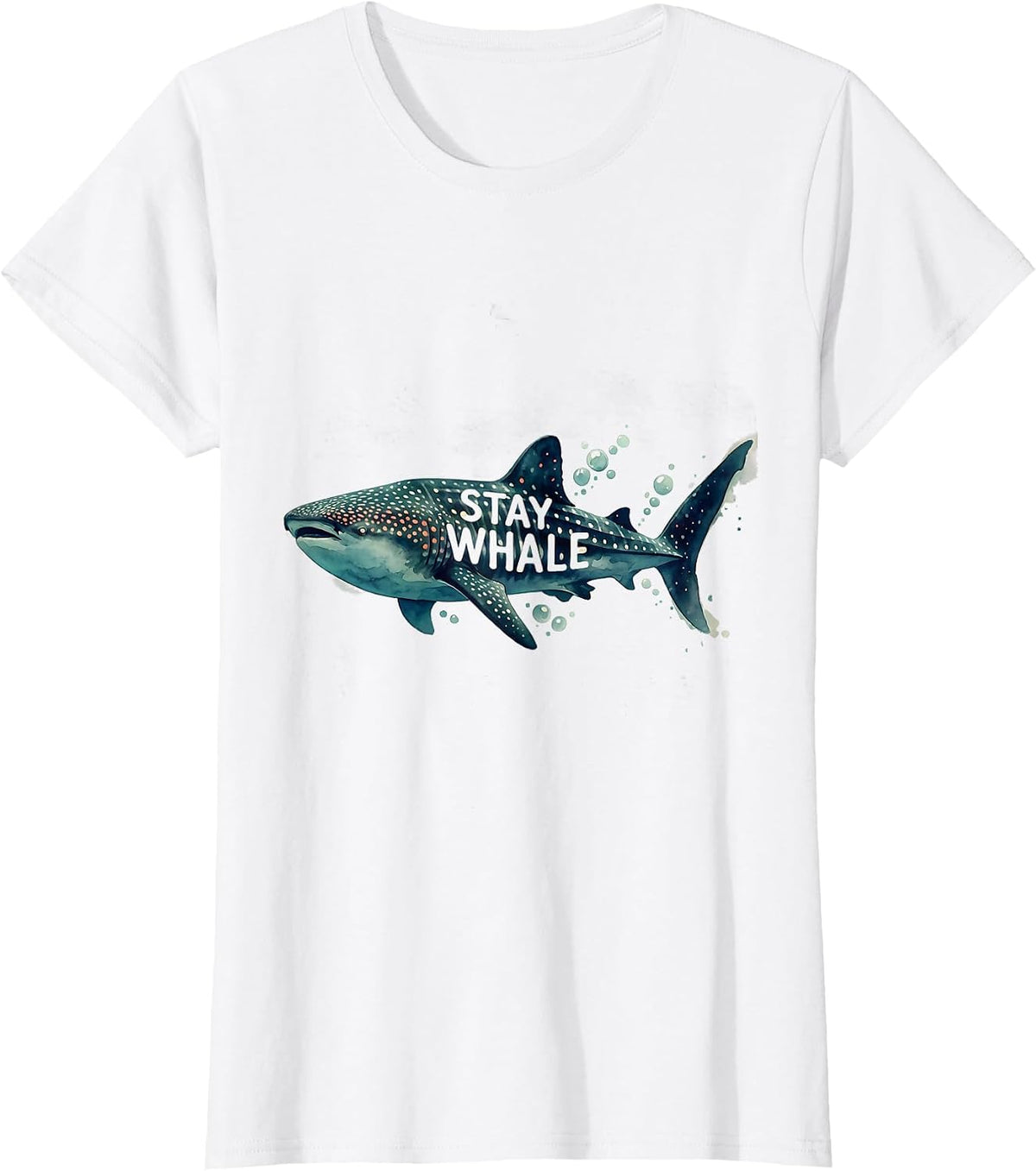 Women's Stay Whale Funny Watercolor Whale Shark Ocean Wildlife Lover T-Shirt - White
