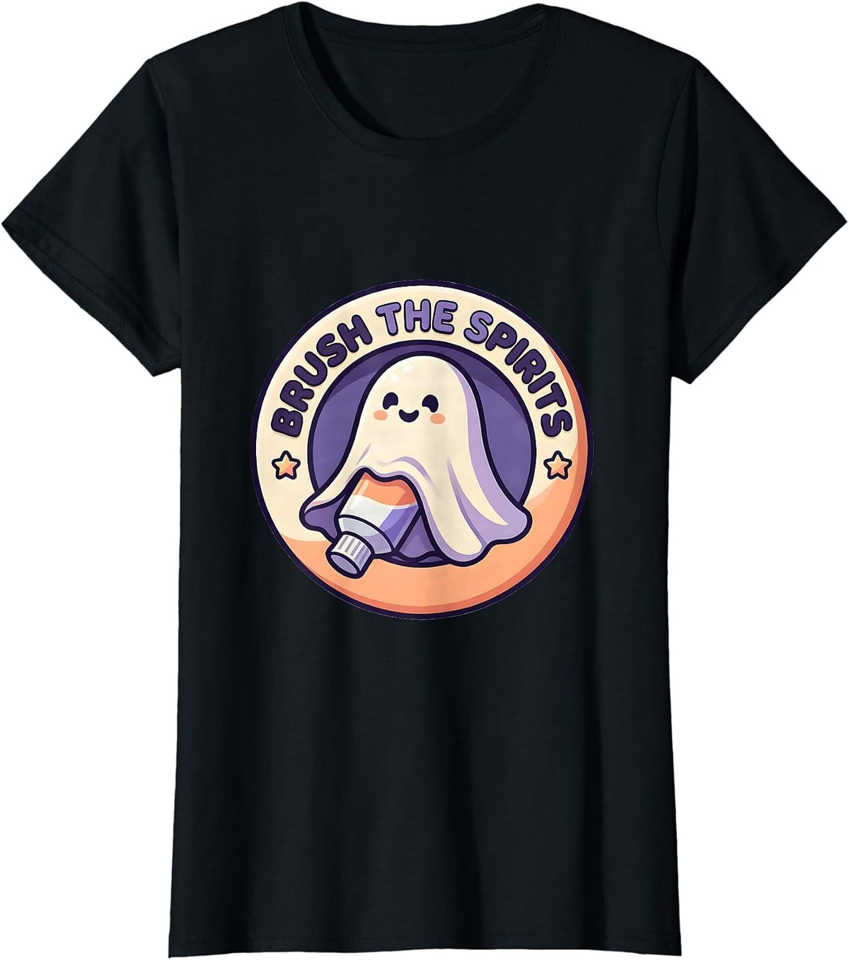 Women's Brush the Spirits Cute Kawaii Halloween Dentist Dental Pun T-Shirt - Black