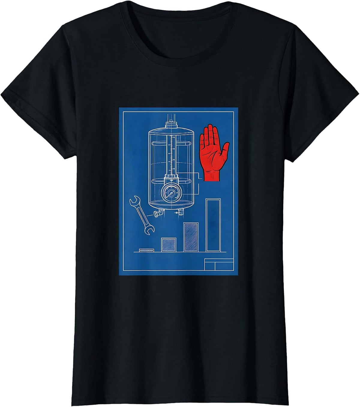 Blueprint Water Heater Plumbing Trade Humor T-Shirt - Black