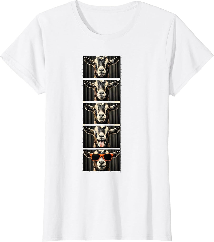 Women's Goat Photobooth Funny Farm Animal Portrait T-Shirt - White