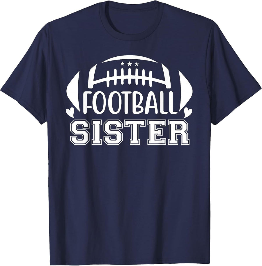 Cute Football Sister Biggest Fan Little Sister Football Girl T-Shirt - Navy Blue