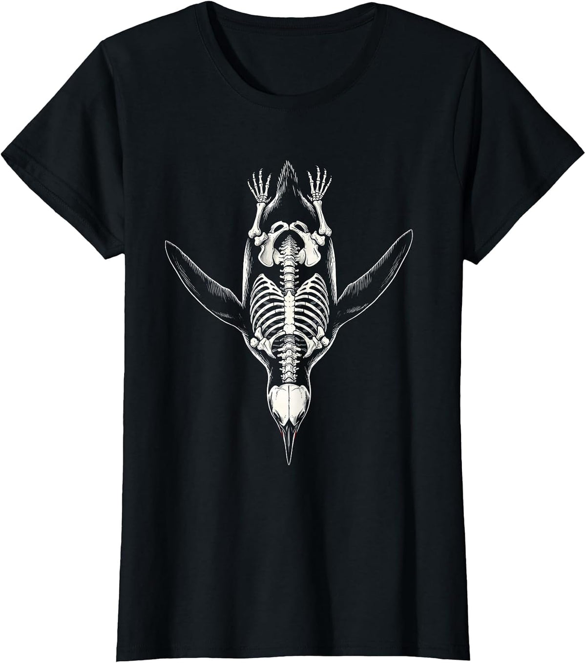Penguin Skeleton Diving Pose Graphic T-Shirt - Black