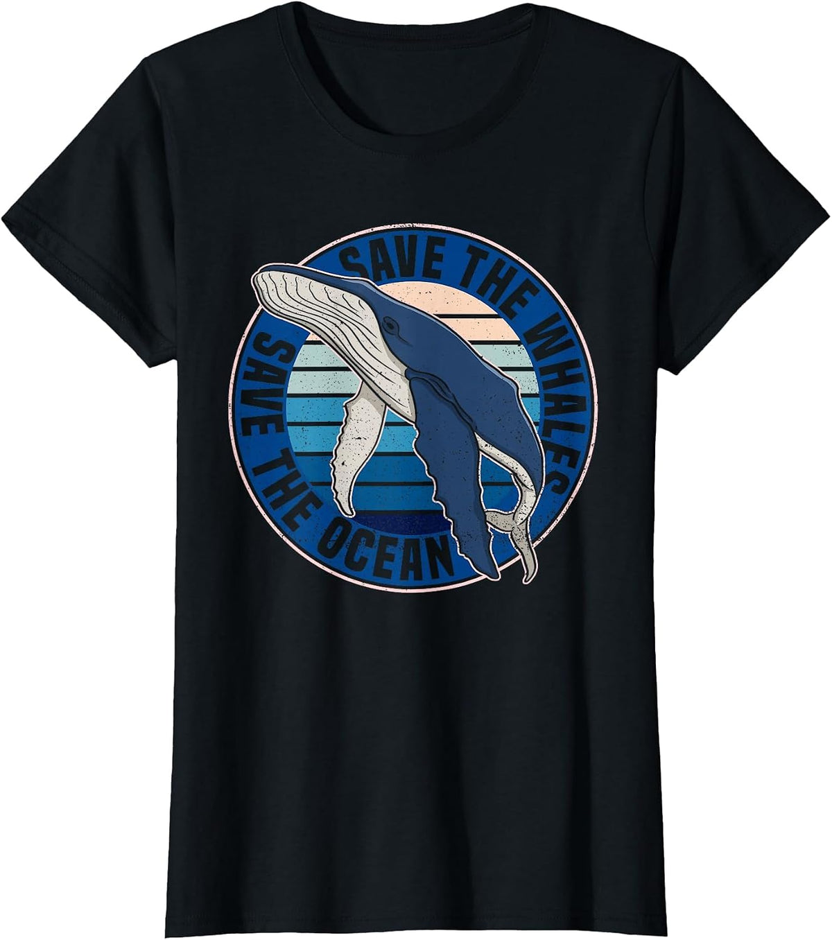 Save The Whales Save The Ocean Whale Lover Retro T-Shirt - Black