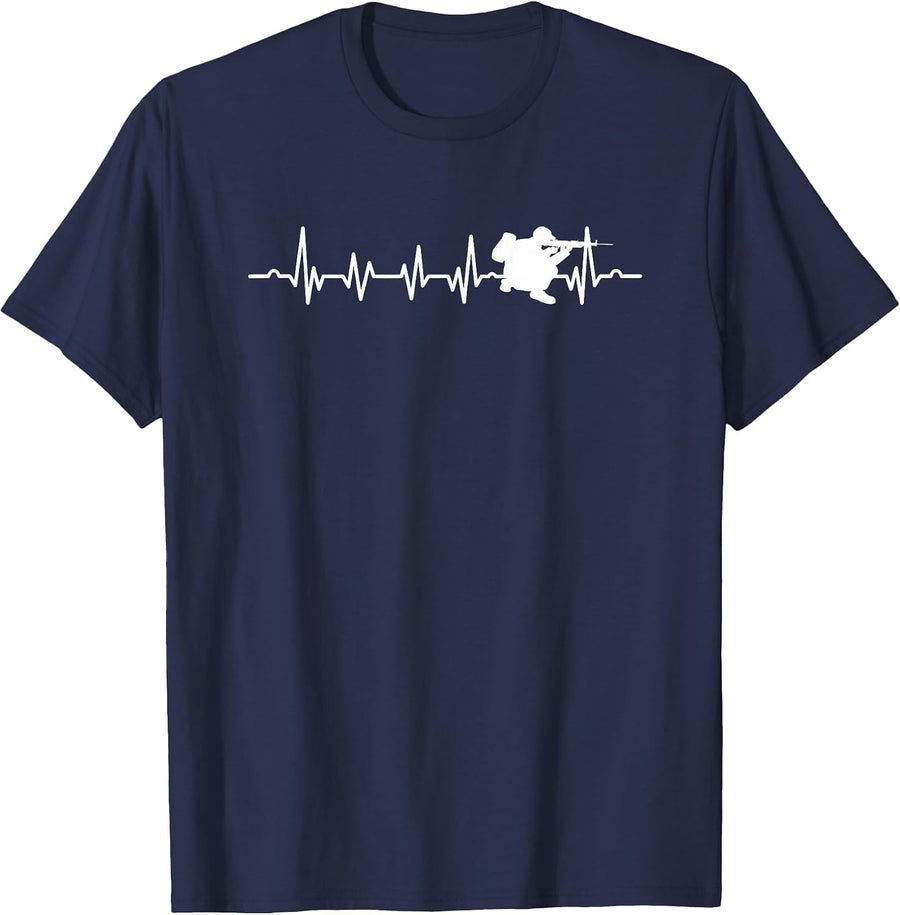 Cool Sniper Heartbeat Long Range Shooting T-Shirt T-Shirt - Navy Blue
