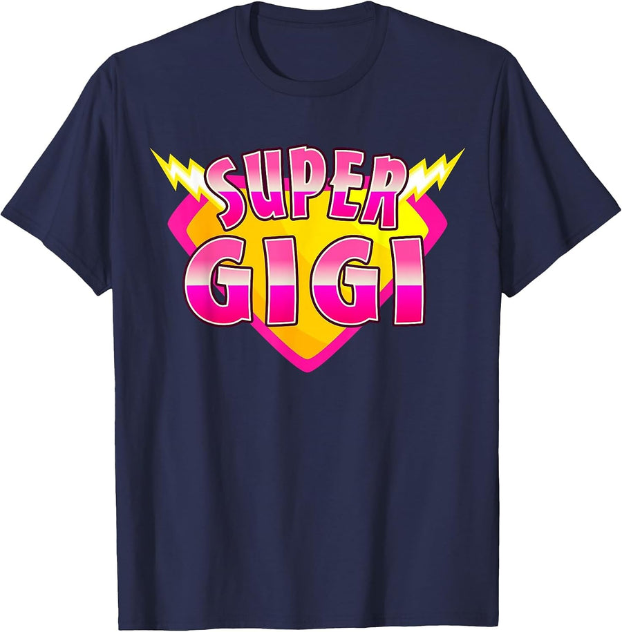 Super Gigi Superhero Grandmother Comic Book Family Matching T-Shirt - Navy Blue