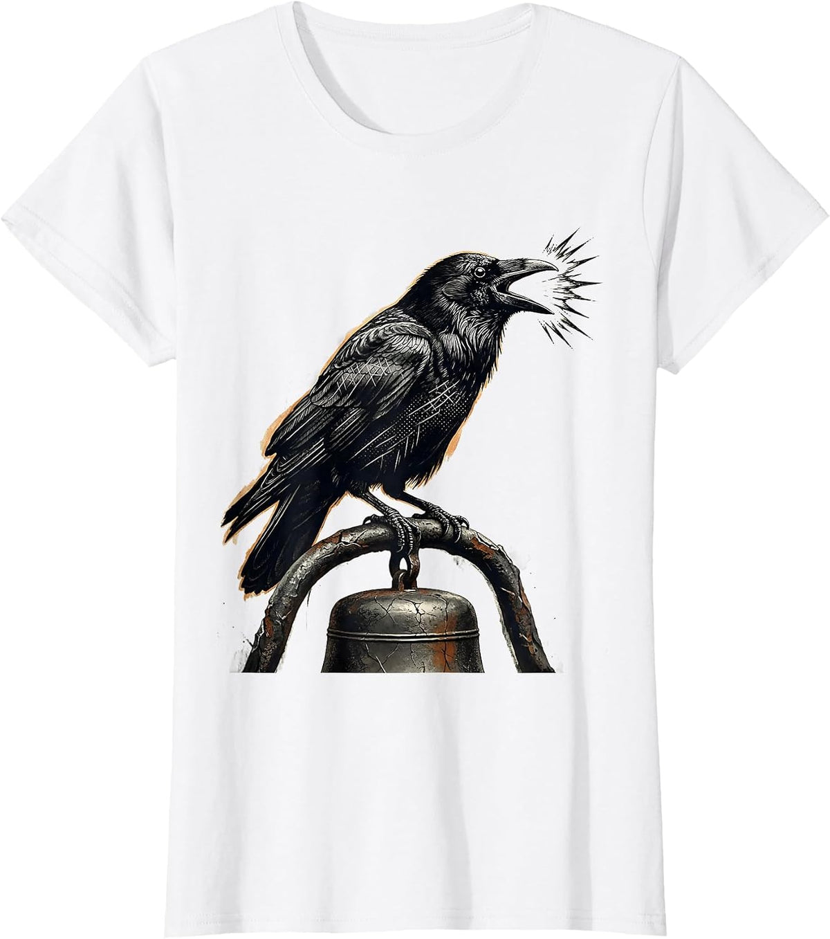 Women's F-Caw-F Crow Distressed Gothic Humor Halloween T-Shirt - White