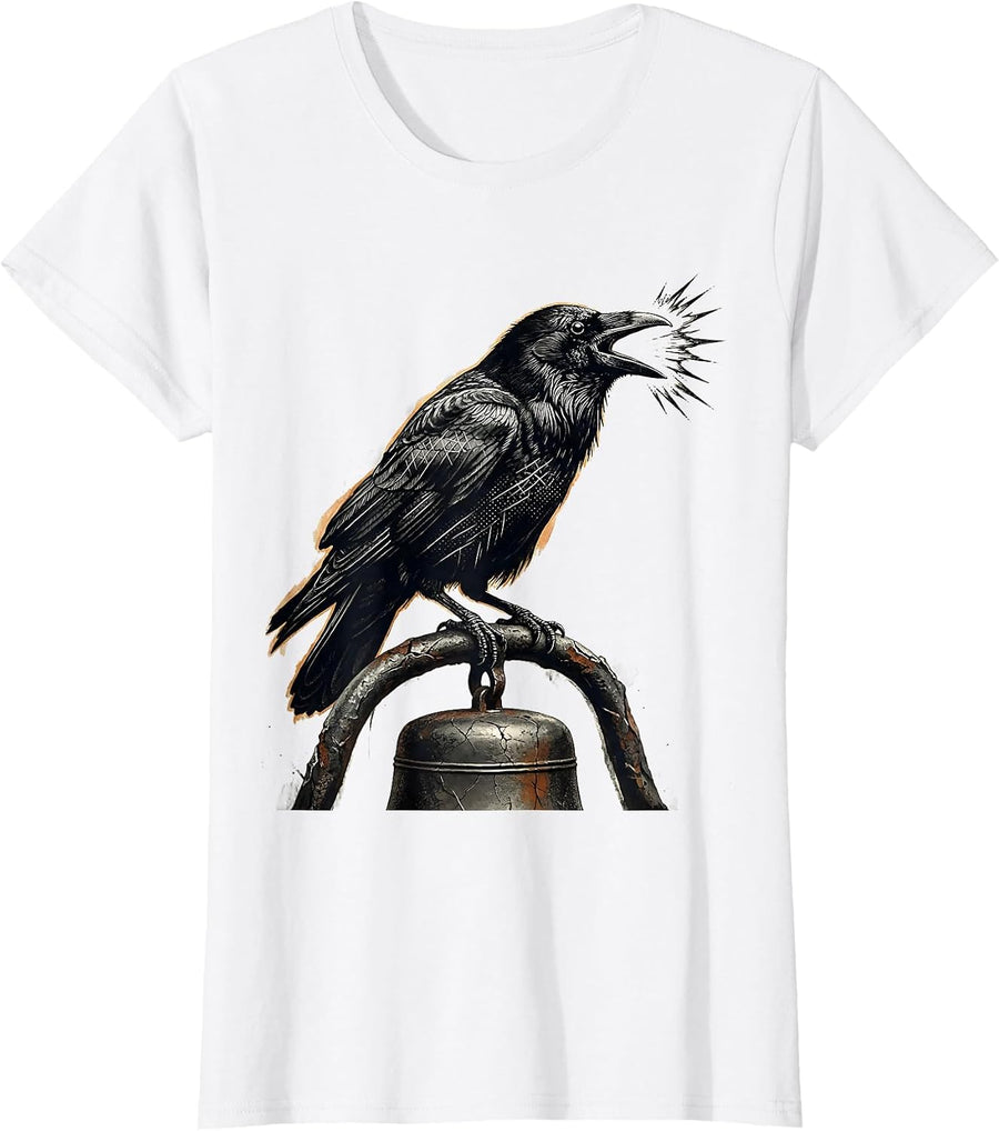 Women's F-Caw-F Crow Distressed Gothic Humor Halloween T-Shirt - White