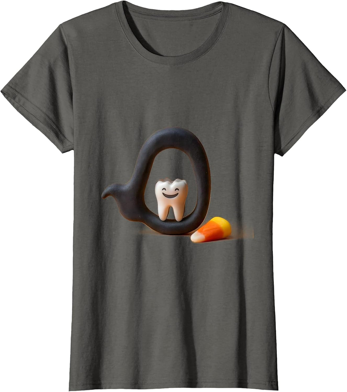 Women's Smiling Molar Ghost Floss Halloween Dentist Costume T-Shirt - Asphalt Grey