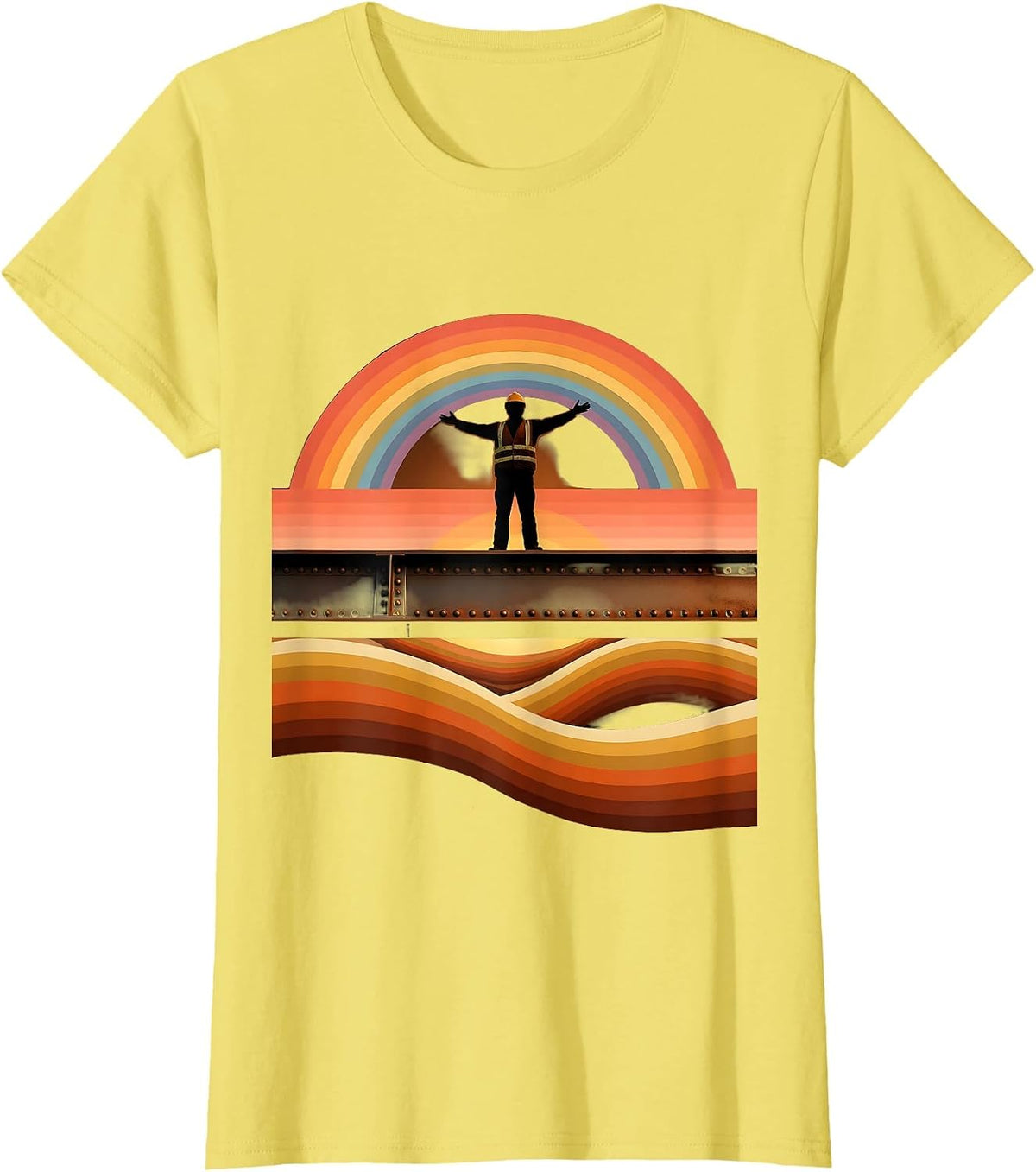 Labor Day Ironworker High-Rise Steel Beam Graphic T-Shirt - Lemon Yellow