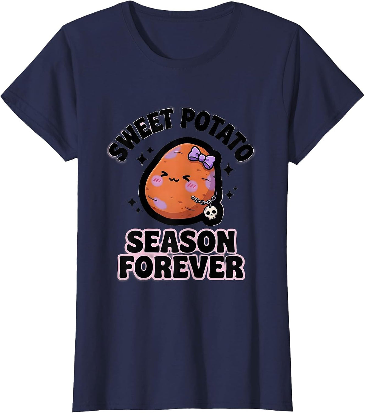 Women's Sweet Potato Season Forever Harvest Design T-Shirt - Navy Blue