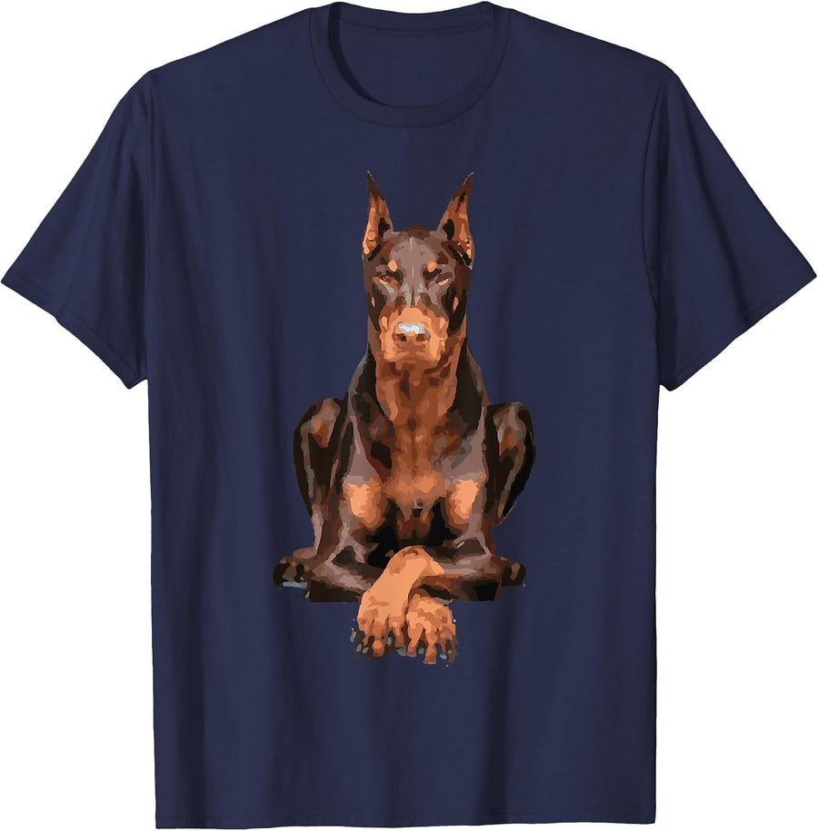 Watercolor Portrait Doberman Pinscher for Dog Owners T-Shirt - Navy Blue
