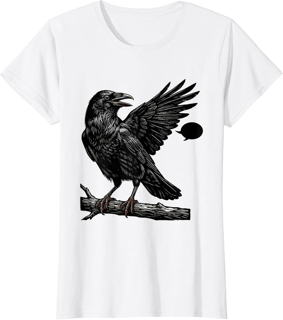 Women's F-Caw-F Crow Dark Humor Gothic Halloween T-Shirt - White