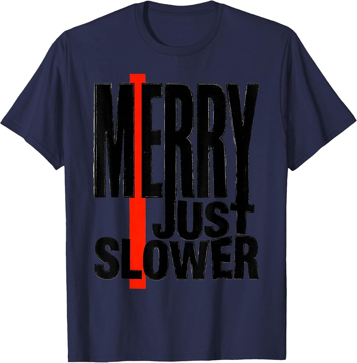 Men's Merry, Just Slower Funny Sloth Lover Christmas Ugly Sweater T-Shirt - Navy Blue