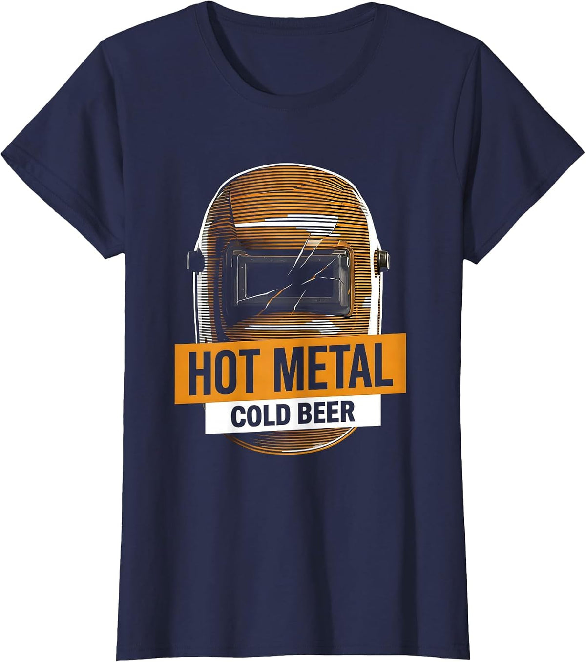 Women's Hot Metal Cold Beer Welder Graphic Design T-Shirt - Navy Blue