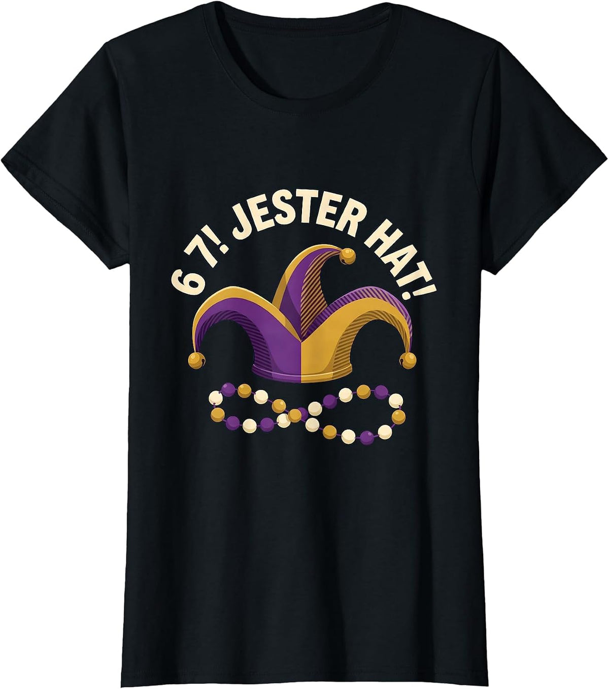 6 7! Jester Hat Mardi Gras Carnival Meme Kids Humor T-Shirt - Black