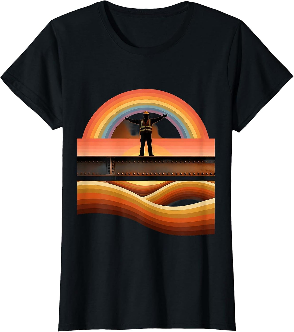 Labor Day Ironworker High-Rise Steel Beam Graphic T-Shirt - Black