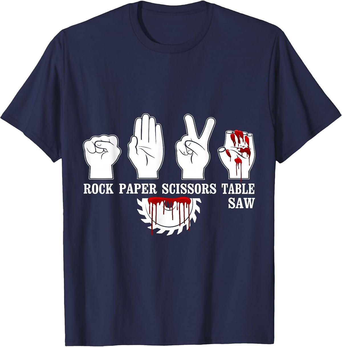 Rock Paper Scissor Table Saw Funny Carpentry Woodworking T-Shirt - Navy Blue