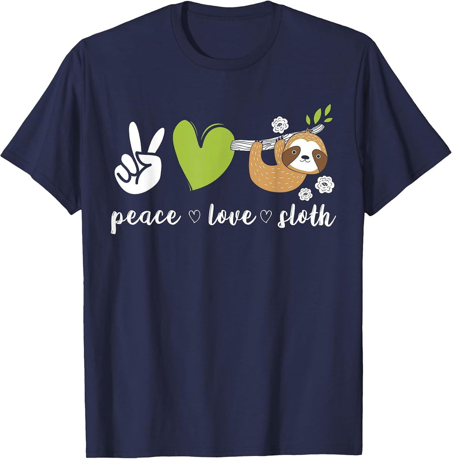 Peace Love Sloth T-Shirt - Navy Blue