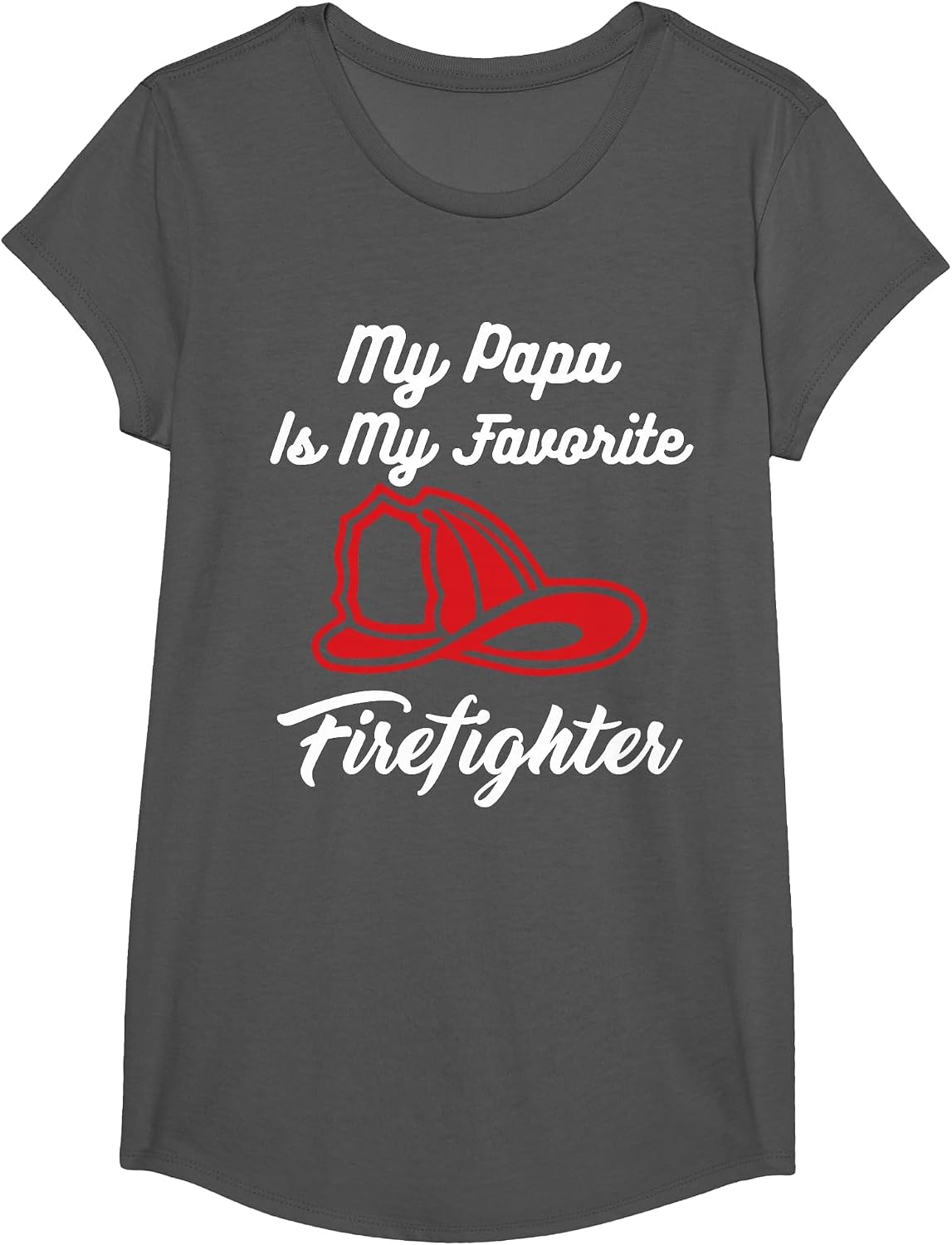 My Papa is My Favorite Firefighter Tshirt T-Shirt - Girls Asphalt Grey