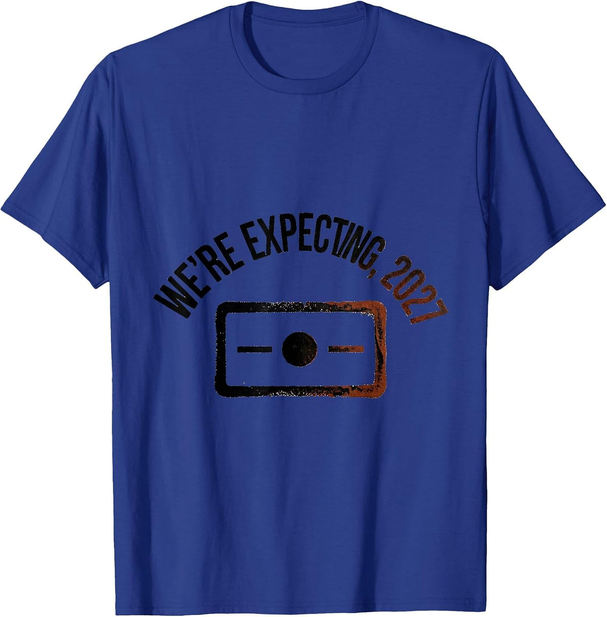 We're Expecting, 2027 Rubber Stamp Pregnancy Announcement T-Shirt - Royal Blue