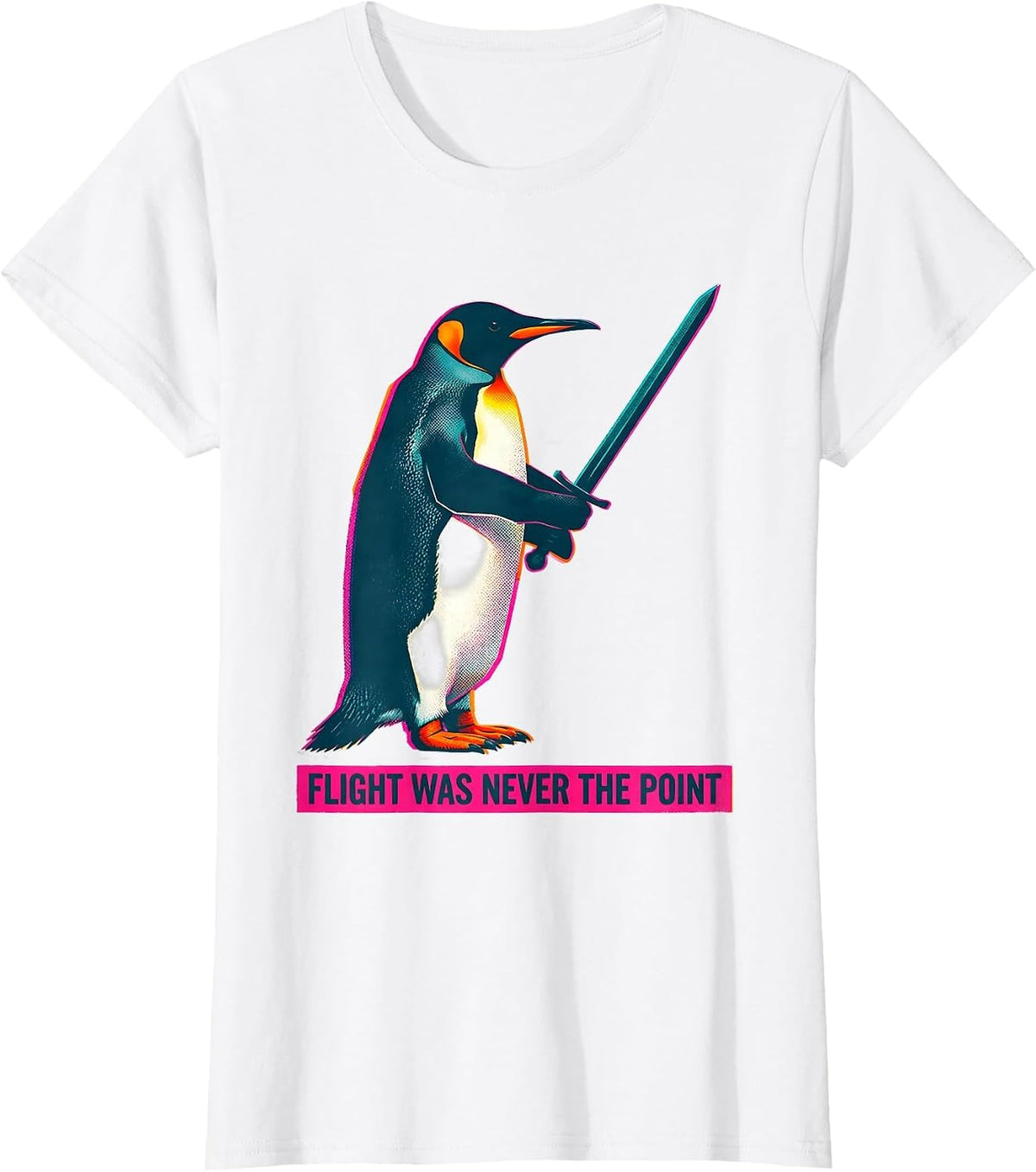 Flight Was Never The Point Risograph Dark Humor Penguin T-Shirt - White