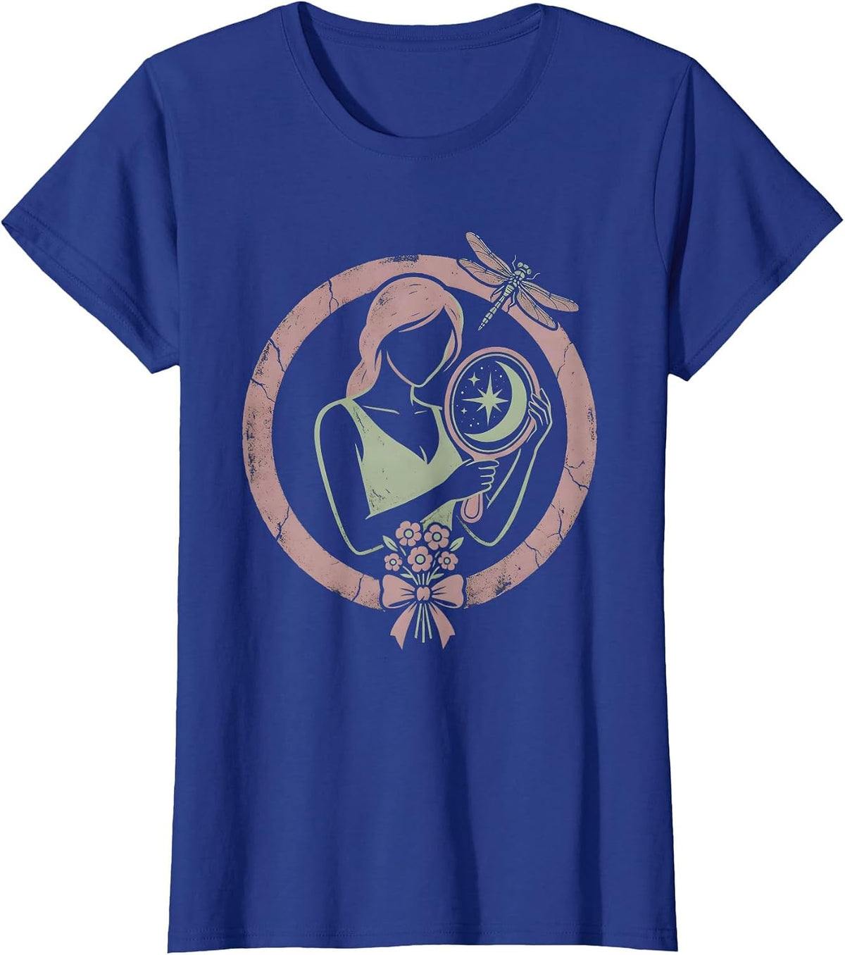 Women's Cosmic Reflection Galaxy Mirror Art Design T-Shirt - Royal Blue