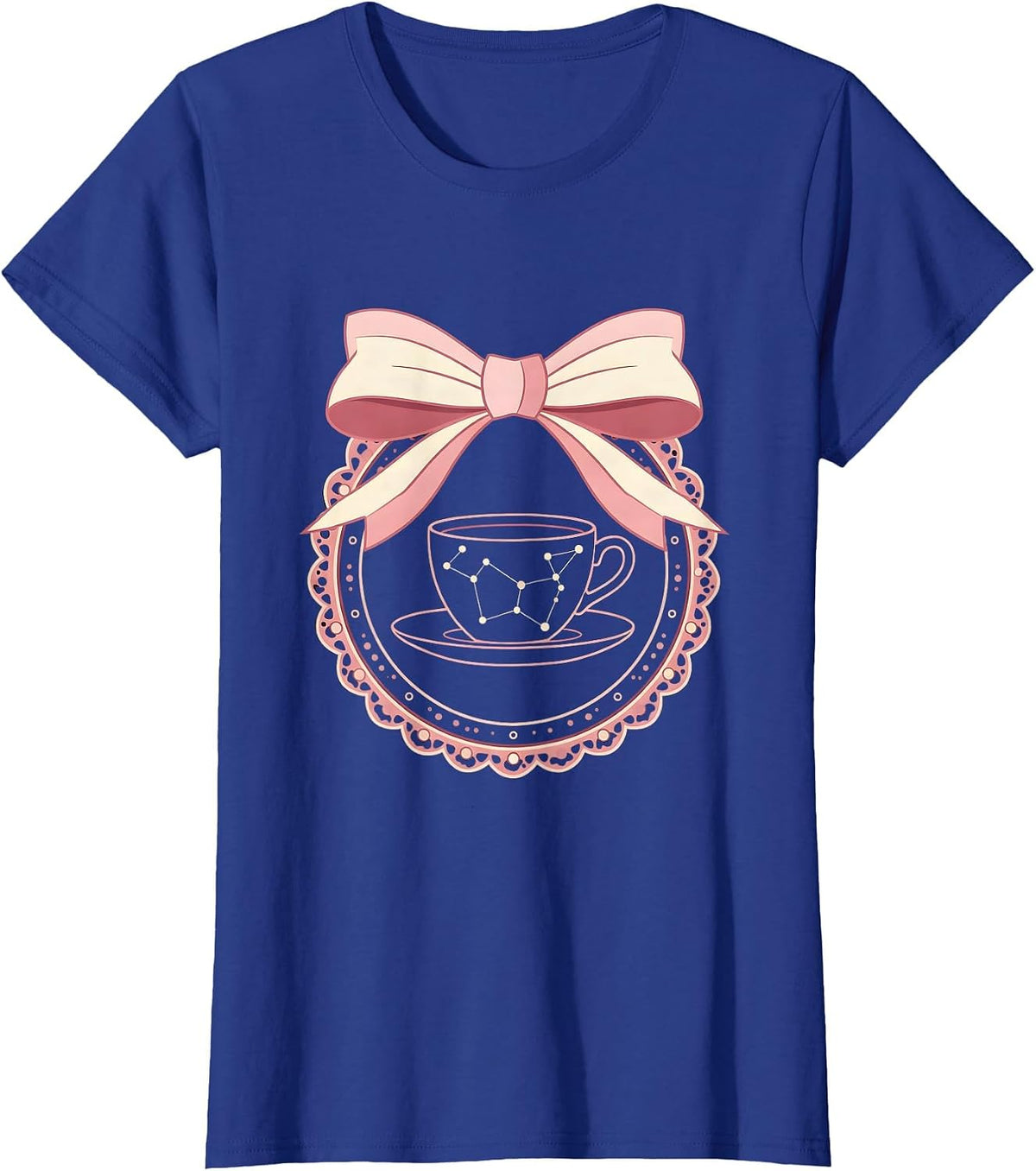 Women's Coffee Cup Constellation Star Map Graphic T-Shirt - Royal Blue