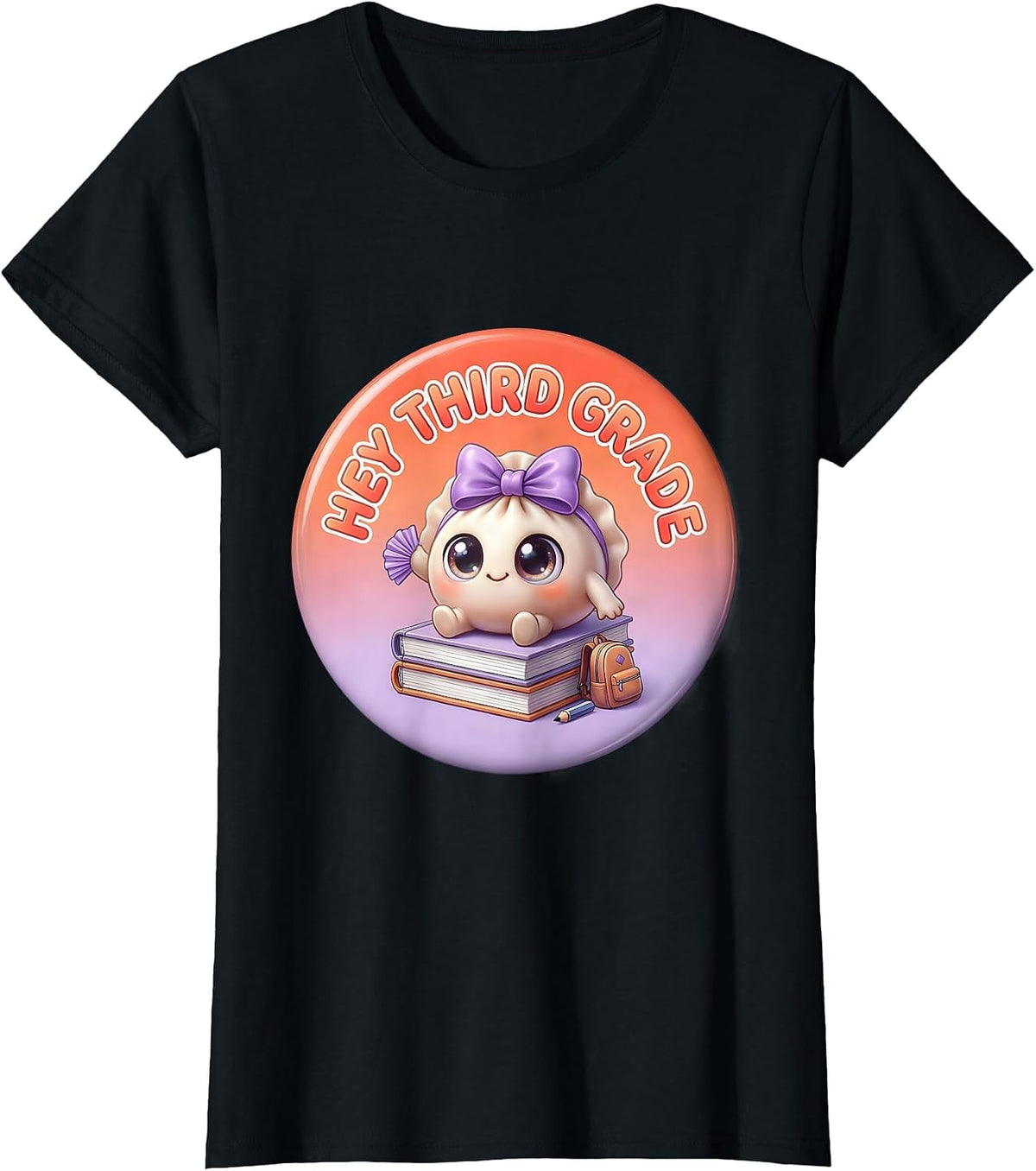 Hey Third Grade Cute Dumpling Back to School Girl Teacher T-Shirt - Black