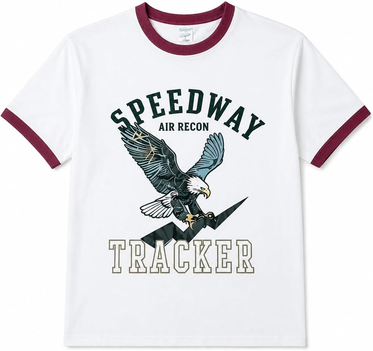 Men's Soft Cotton Short Sleeve Graphic Print Ringer T-Shirt, Casual Summer Eagle-Patterned Tee for Daily Wear - White