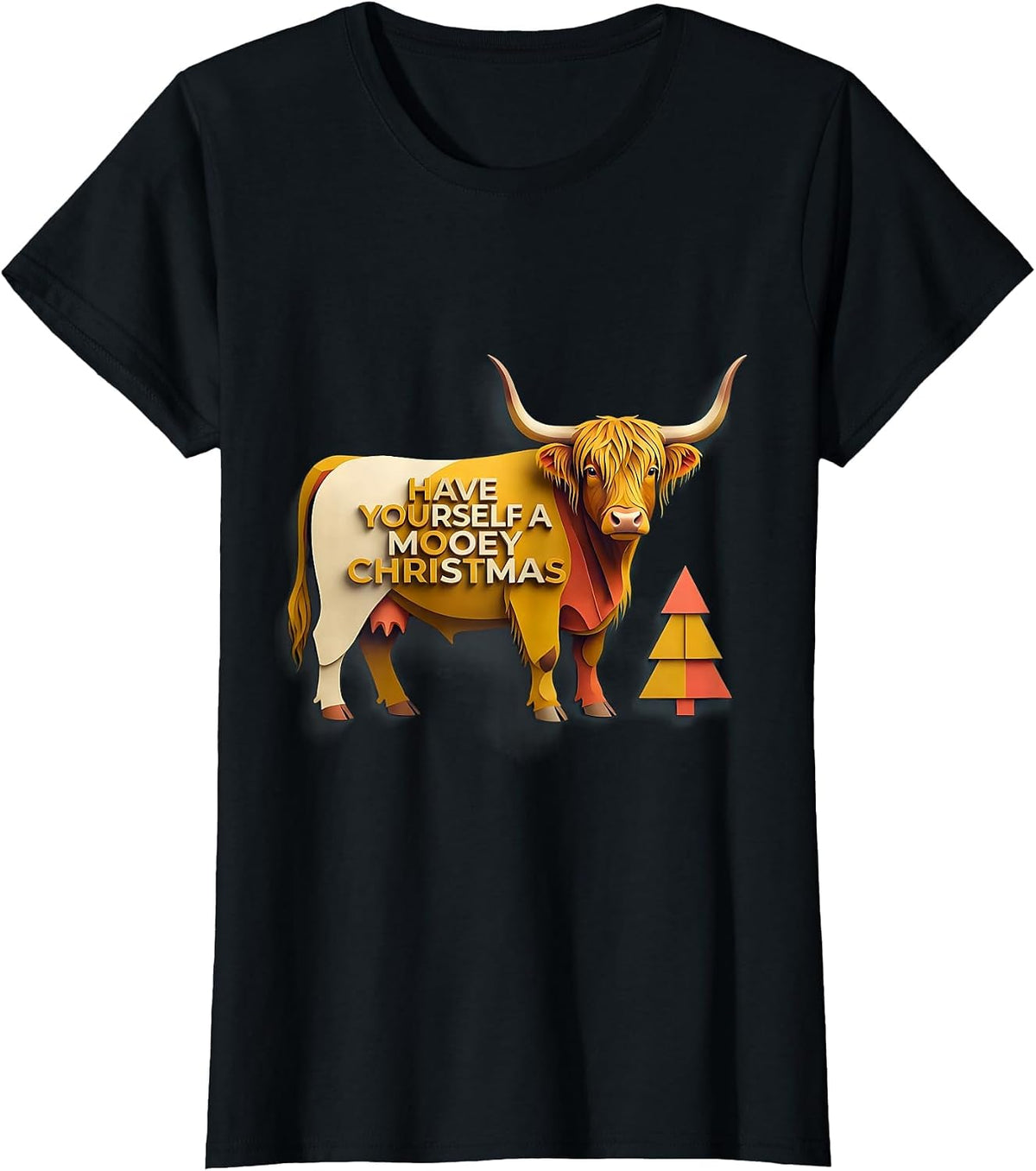 Women's Have Yourself A Mooey Christmas Funny Highland Cow Farm T-Shirt - Black