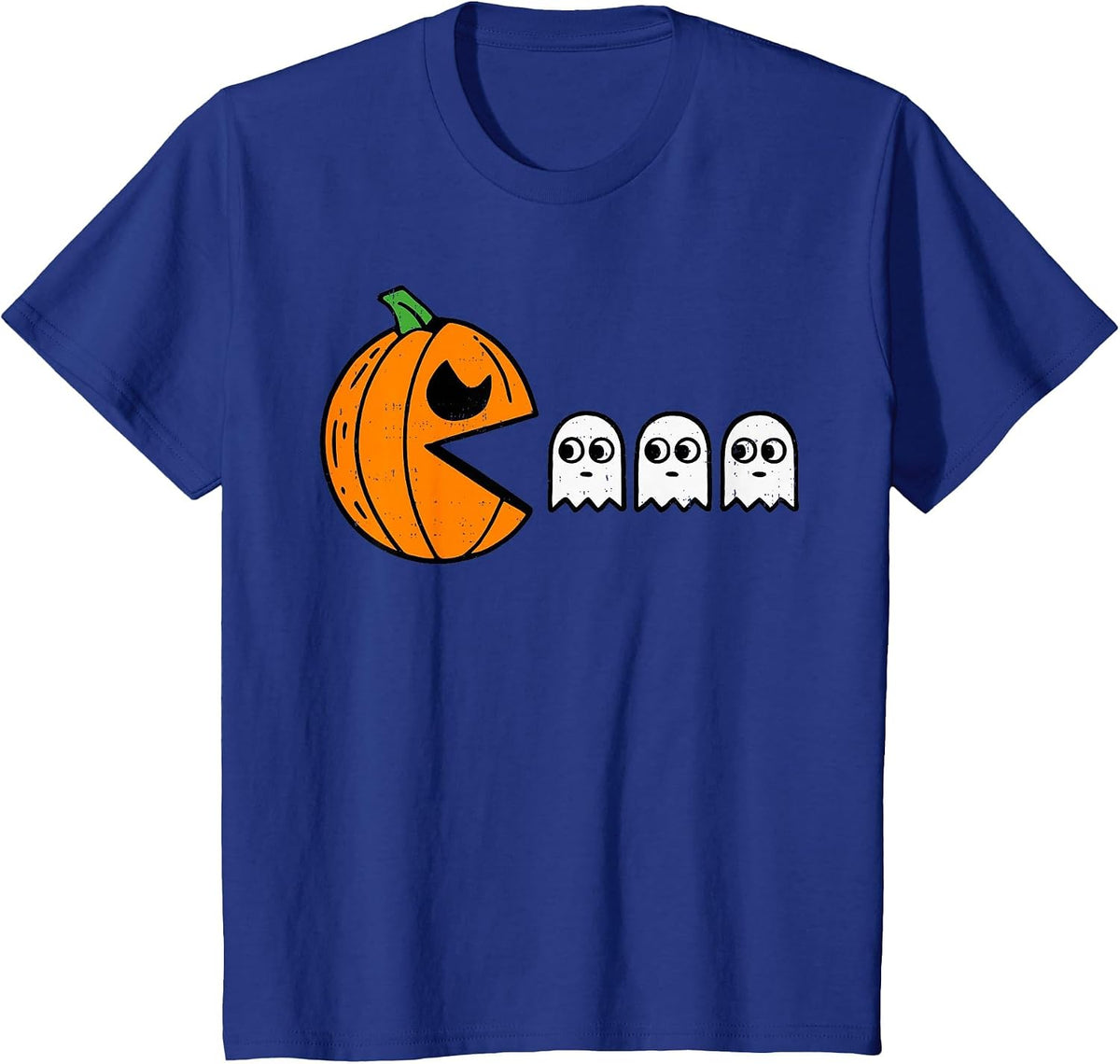 Pumpkin Eating Ghost Gamer Halloween Gaming Boys Teen Kids T-Shirt - Royal Blue