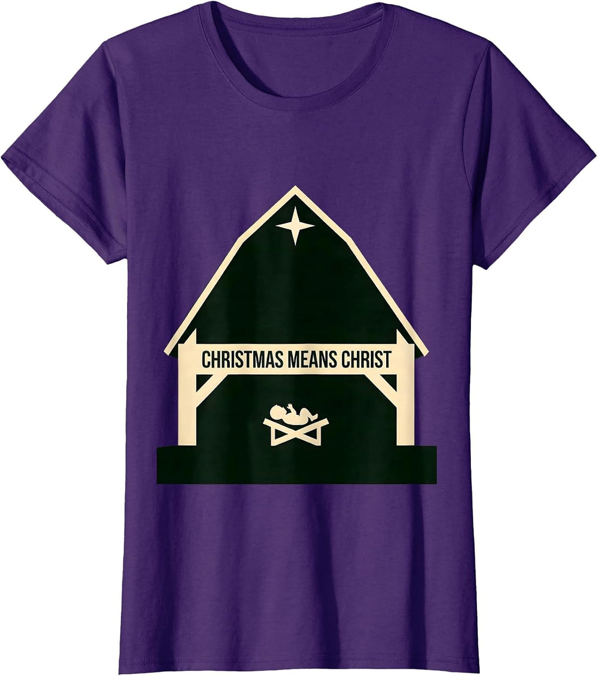 Women's Christmas Means Christ Silhouette Christian Faith Tribute T-Shirt - Purple