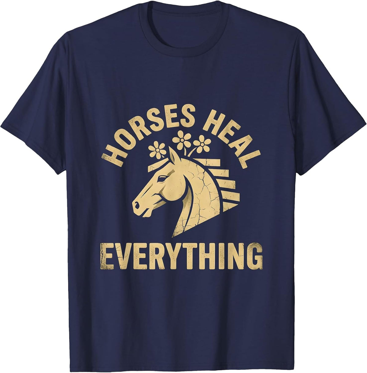 Horses Heal Everything Equestrian Design T-Shirt - Navy Blue