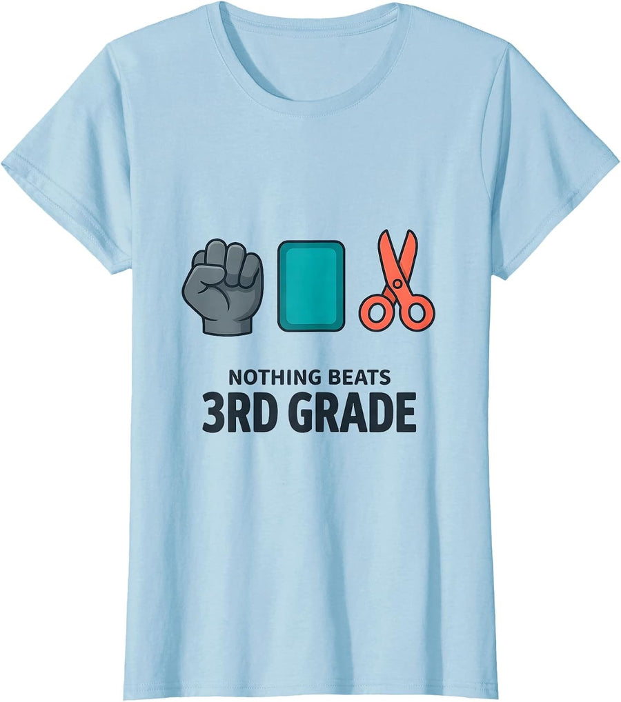 Women's Nothing Beats 3rd Grade Back to School Rock Paper Scissors T-Shirt - Baby Blue