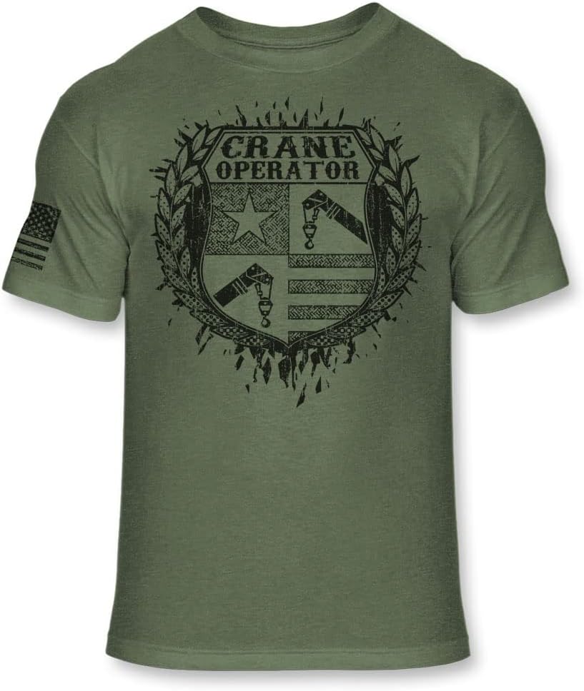Crane Operator Coat of Arms T-Shirt - USA Crane Badge Logo Tee - A227 Green - As Pictured