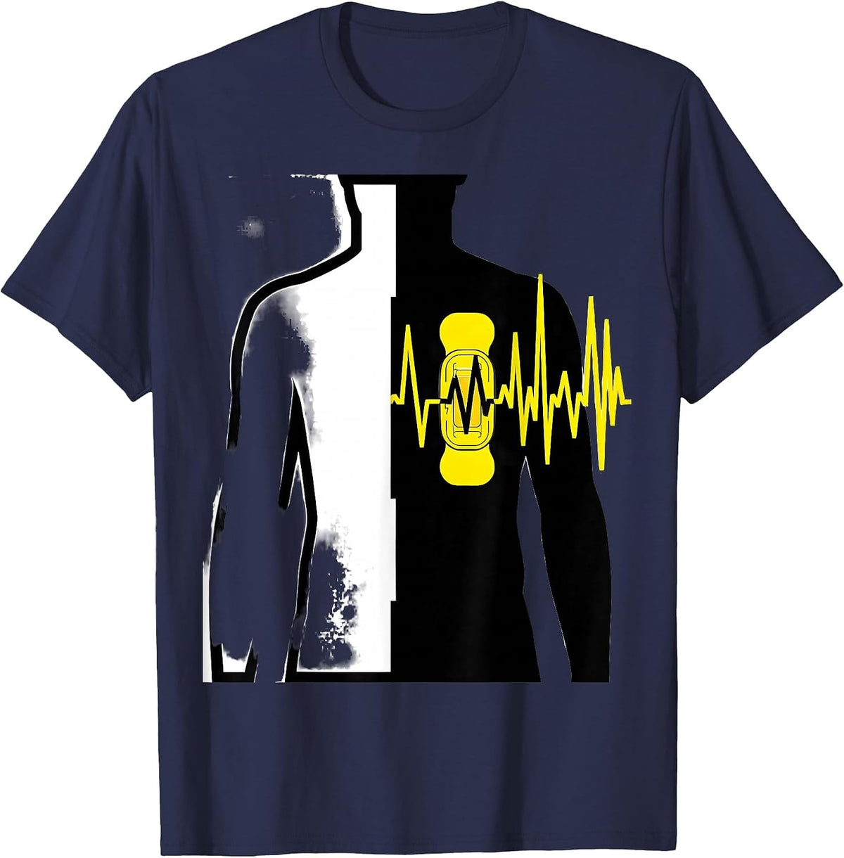 Men's Defib Pad Torso Stencil EMT Paramedic Humor T-Shirt - Navy Blue