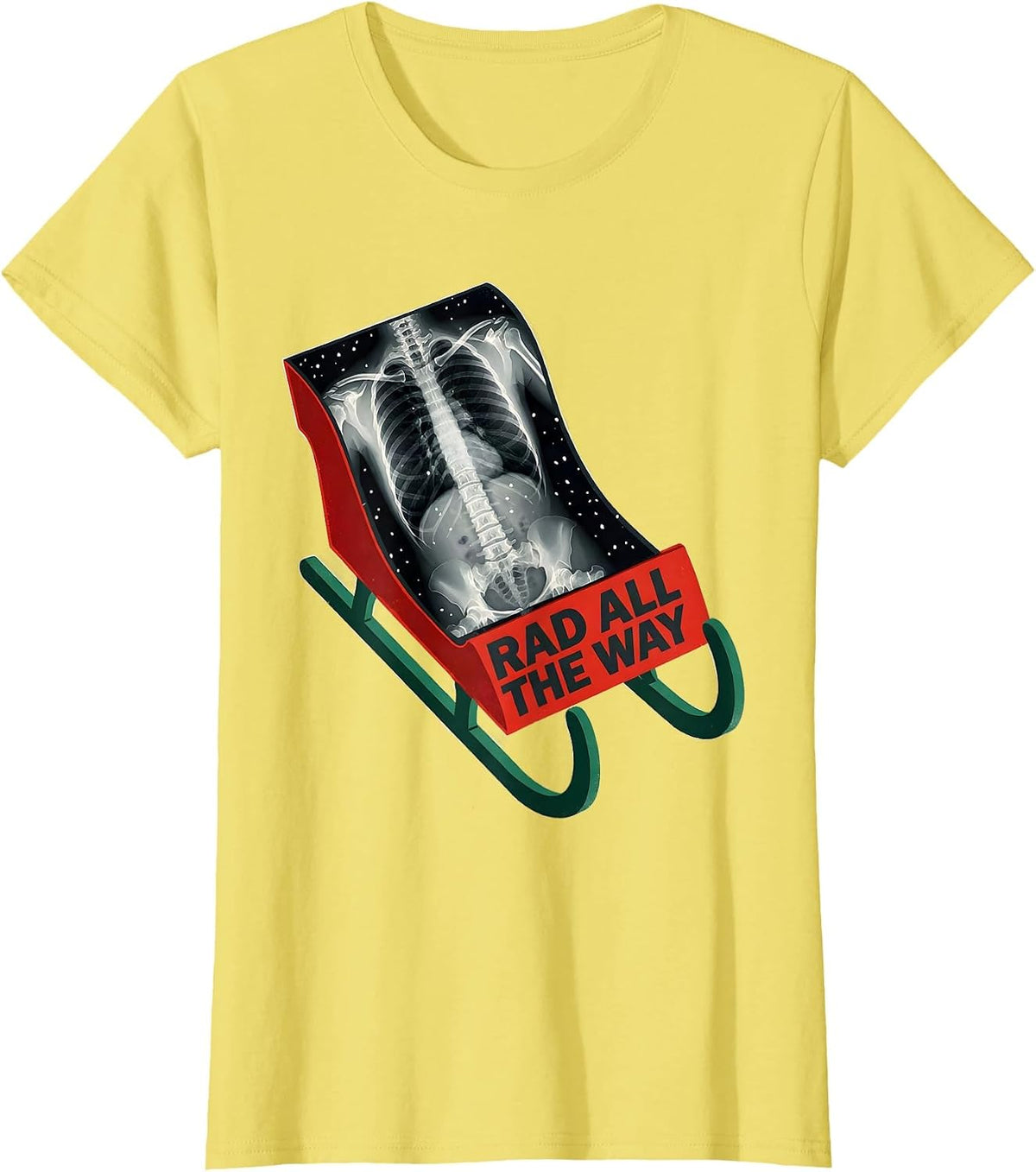 Rad All The Way Screenprint Poster Radiology Tech Christmas T-Shirt - Lemon Yellow