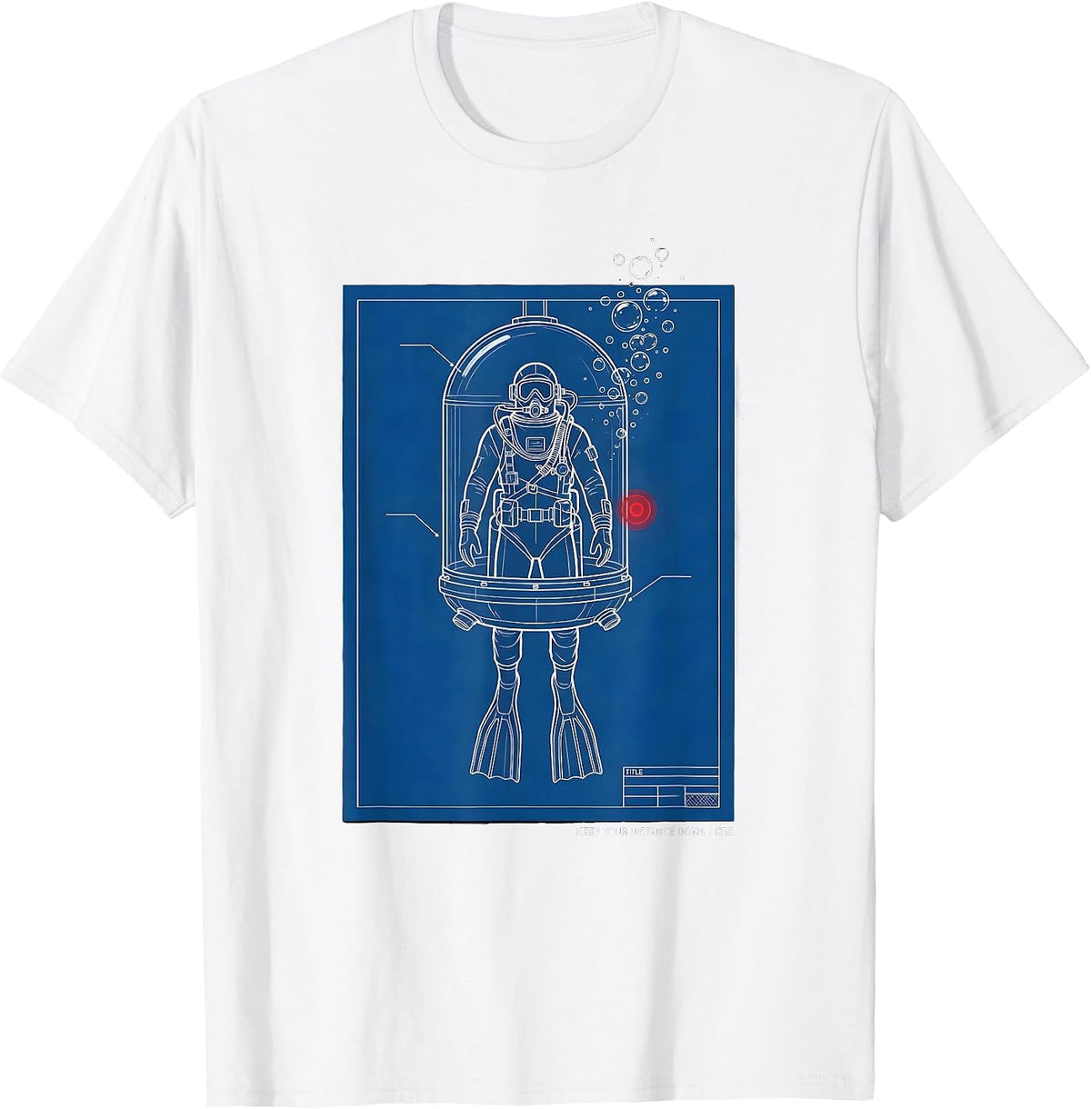 Men's Keep Your Distance Down Here Technical Blueprint Scuba Diver T-Shirt - White