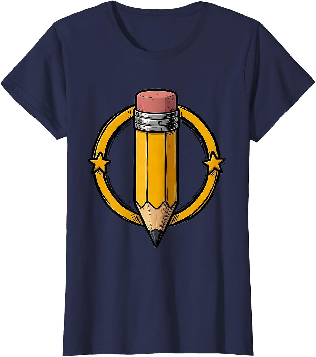 Women's Worn Eraser Pencil Preschool Teacher Graphic T-Shirt - Navy Blue