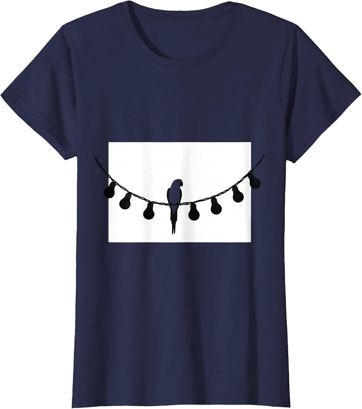 Women's Christmas Lights Parakeet Minimalist Family Humor T-Shirt - Navy Blue