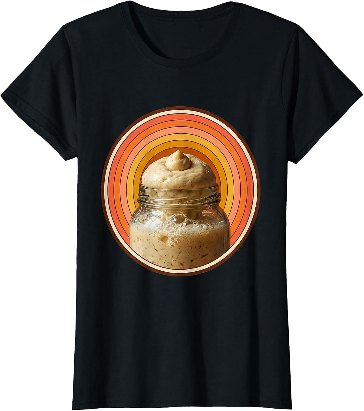 Sourdough Starter Bubbling Glass Jar Illustration T-Shirt - Black
