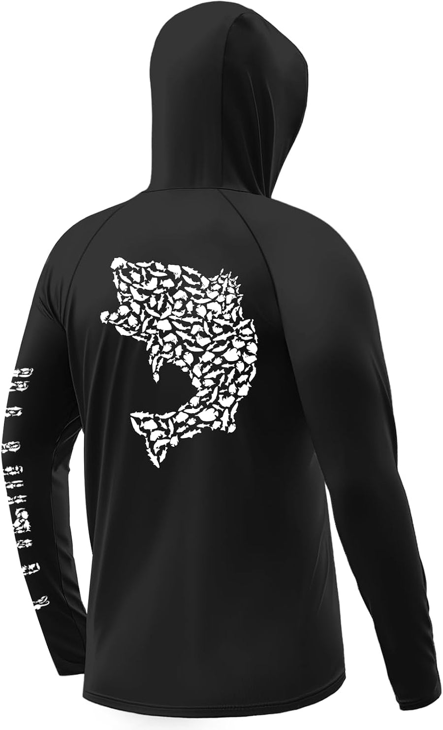 Palmyth Fishing Hoodie for Men Long Sleeve Sun Protection Shirts UPF 50+ Hooded with Neck Gaiter - Black \/ Bass