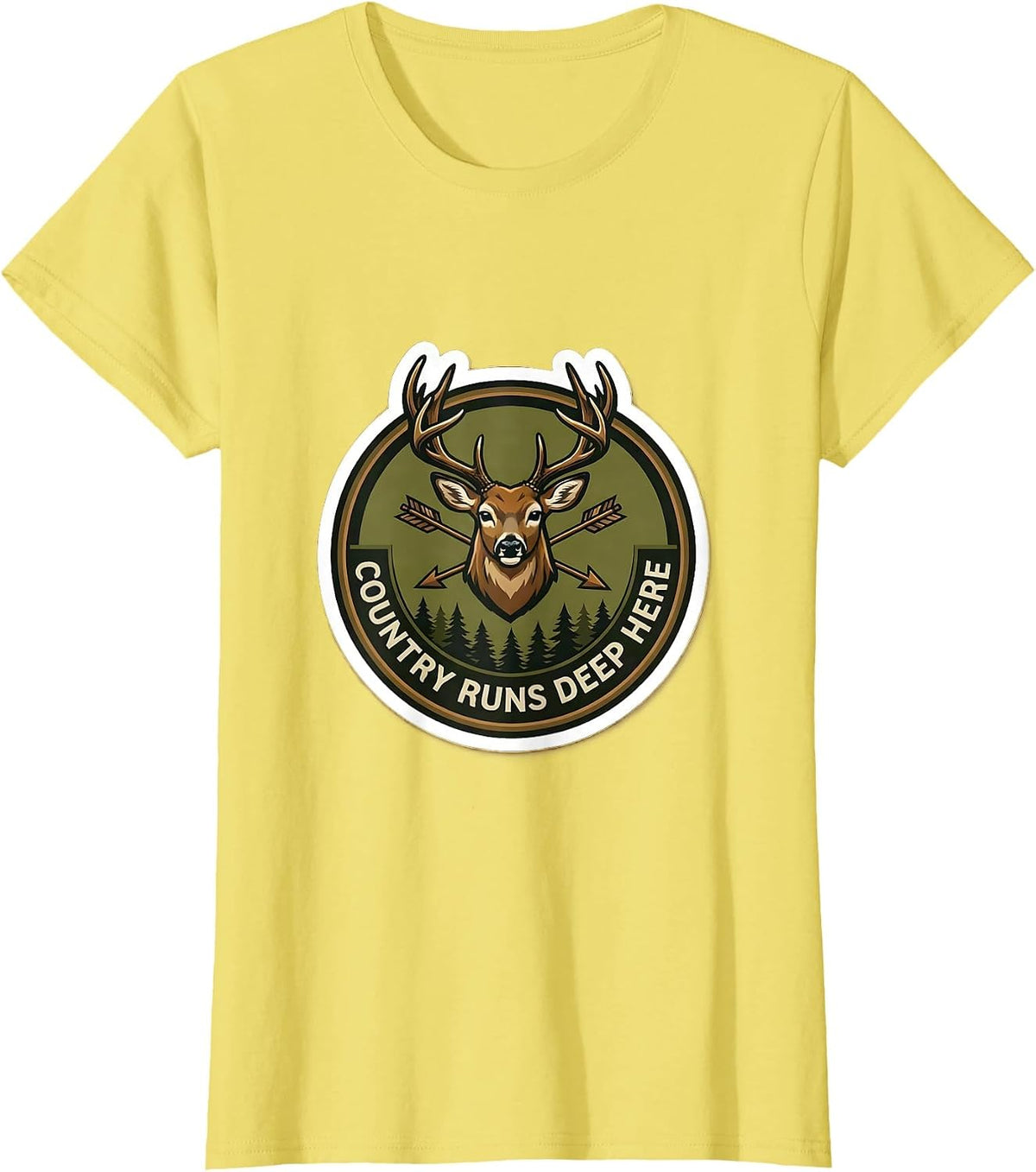 Country Runs Deep Camo Patriotic Design T-Shirt - Lemon Yellow