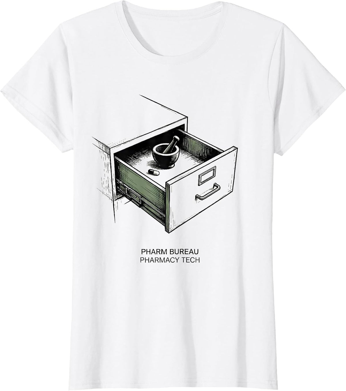 Women's Pharm Bureau Pharmacy Tech Funny Pharmacy Tech Crew Gift T-Shirt - White
