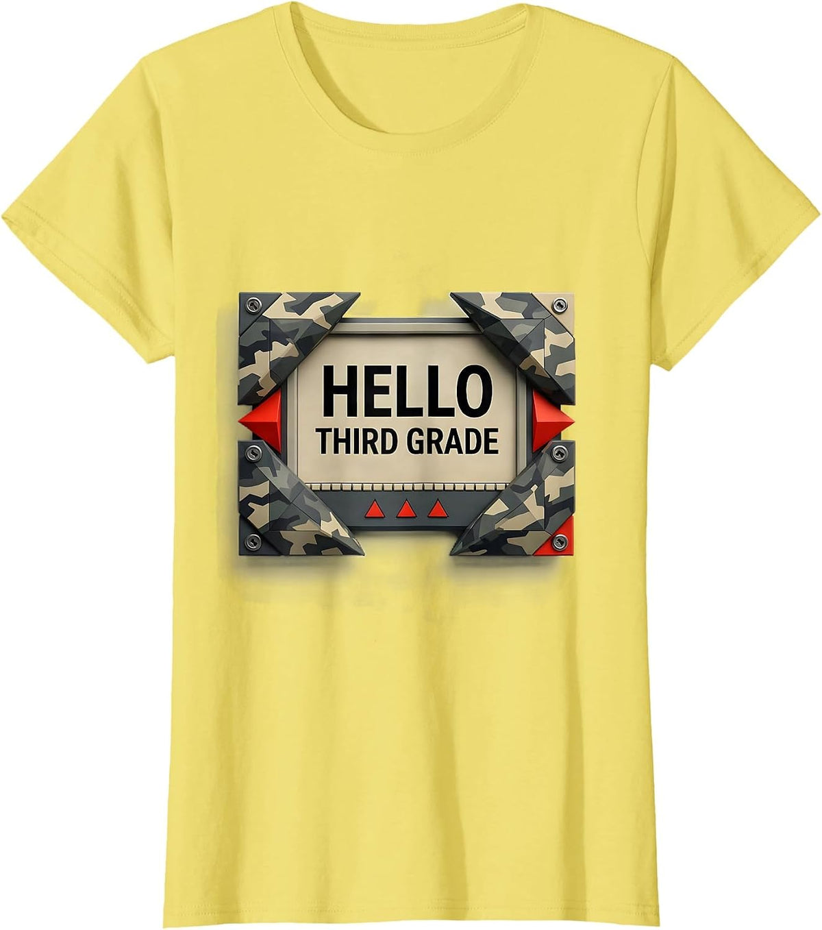 Hello Third Grade Geometric Camo Back To School Boys T-Shirt - Lemon Yellow