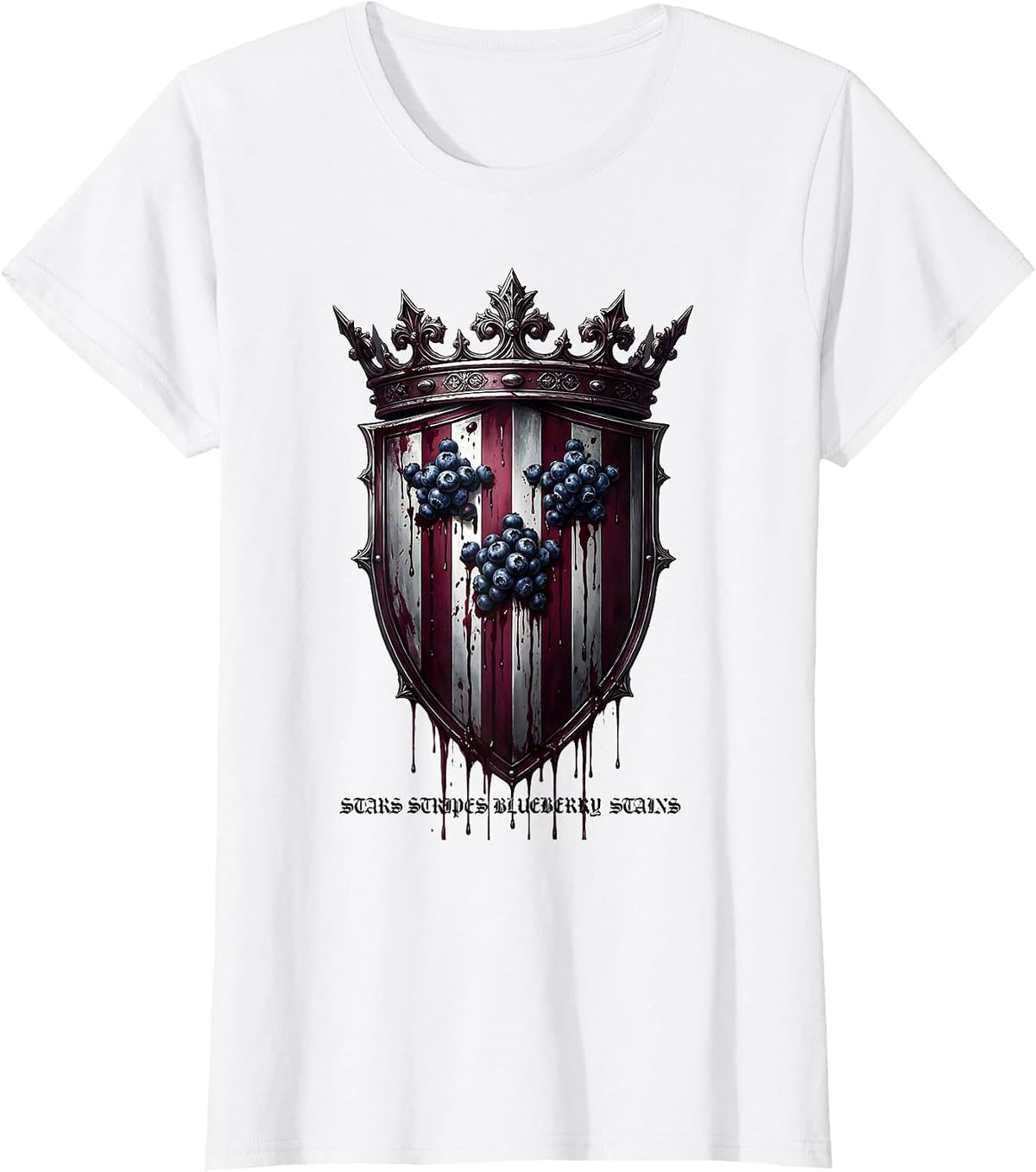 Stars Stripes Blueberry Stains Patriotic Design T-Shirt - White