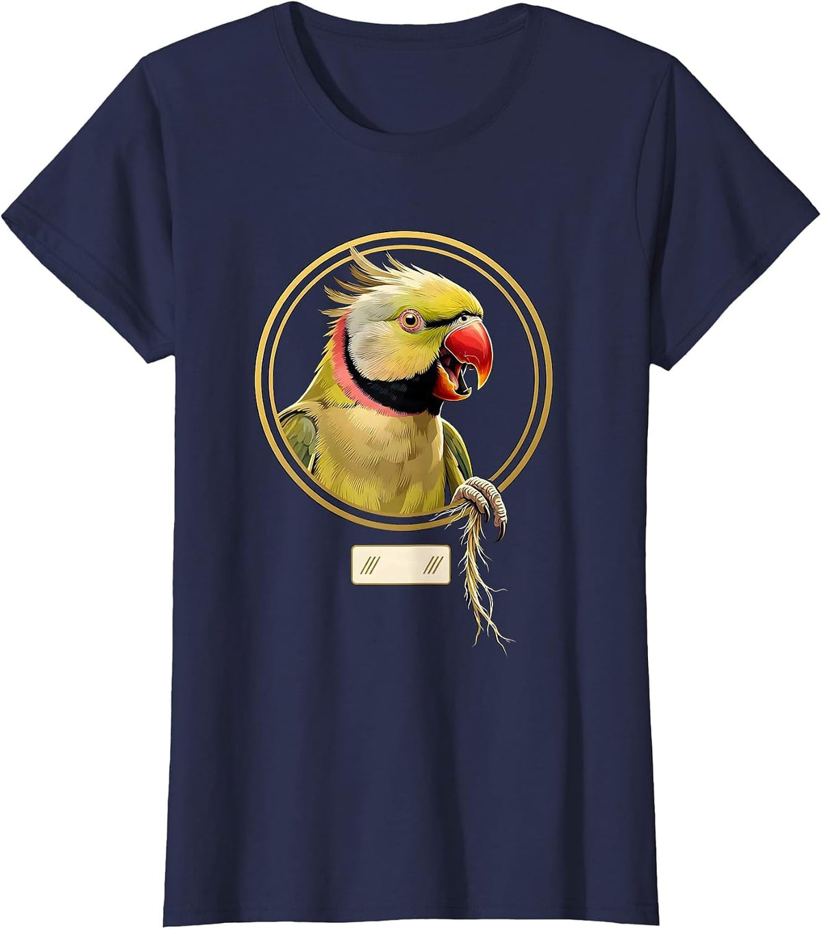 Women's Indian Ringneck Parakeet Bird Owner Humor Emblem T-Shirt - Navy Blue