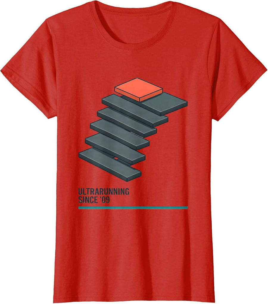 Women's Ultrarunning Since '09 Grunge Vintage Runner Distressed T-Shirt - Red